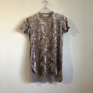 Fourteenth Place Crushed velvet tunic top Gold Champagne Short Sleeve Small